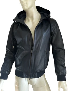 Mens Vince Black Sheepskin Leather Hoodie Size Medium Msrp $995 - Picture 1 of 9