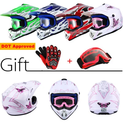 Kinder Integralhelm Motorradhelm Roller Quad Helm mit Brille Handschuhe S M L - Bild 1 von 4