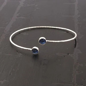 Good Quality Iolite Blue Quartz Silver Plated Adjustable Bangle Bracelet Jewelry - Picture 1 of 3