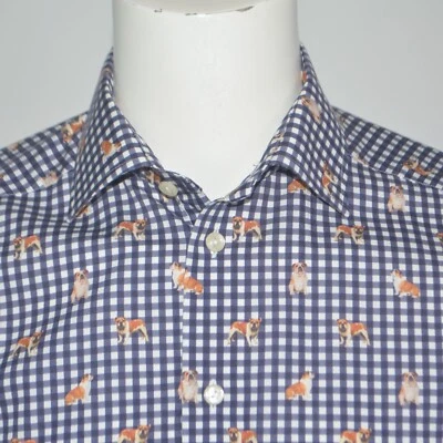ETON Contemporary Bulldog Print Signature Twill Cotton Dress Shirt 15 3/4 - 35 - Image 1 of 4
