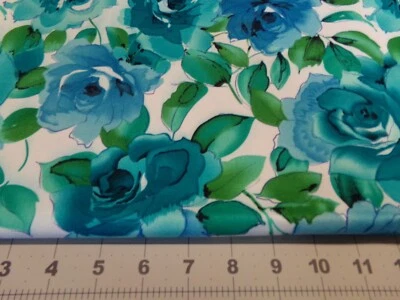 3/4 YD  X 46" VINTAGE BLUE TEAL FLORAL  by SYKEL ENTERPRICE  #5499 - Image 1 of 3