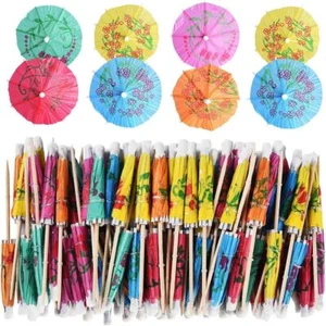 10cm Paper Umbrella Pick Wooden Cocktail Fork Picnic Wedding - Picture 1 of 12
