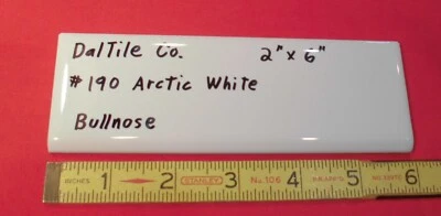 1 pc. Glossy Arctic White: 2" X 6" Bullnose Ceramic Tiles by Daltile, New Stock - Image 1 of 4