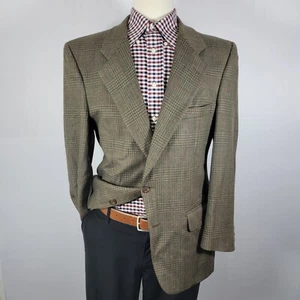 VTG Burberrys Men's Sport Coat Blazer Two Button Olive Plaid Wool Size 43R - Picture 1 of 18