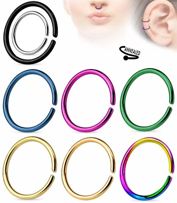 10pk Ear Cartilage Septum Nose Hoop Rings Rook Daith Helix Tragus Body Jewelry - Image 1 of 4