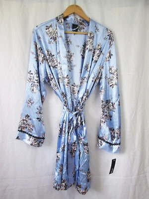 NEW Apt. 9 XL Light Blue Roses Floral Silky Satin Robe Long Sleeve Tie Belt  - Image 1 of 4