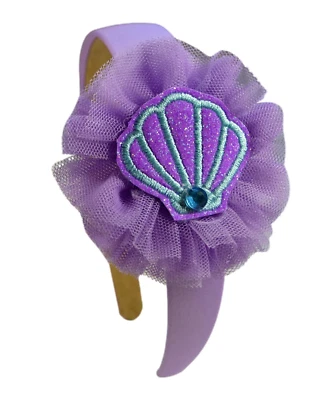 Diadema Disfraz Flor Tul Sirena Púrpura Brillante Concha a Mano Foto 1 de 2