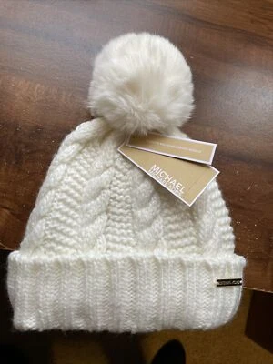 NUEVO Michael Kors Gorro Forrado Gorra Marfil Cable Tejido Pom Pom Polar RED $48 Foto 1 de 4