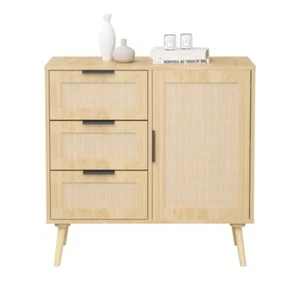 Modern Rattan Wood Dresser Storage Cabinet Sideboard Cupboard for Living Room - Picture 1 of 14