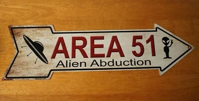 Area 51 Arrow Sign Metal Alien Abduction UFO Spaceship Halloween Home Decor New - Image 1 of 4