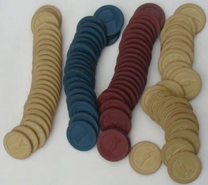 Vintage Clay Poker Chips 94 Golf Club Double Sided Borgogna Blu e Beige Old - Foto 1 di 4