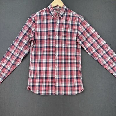 J. Camisa Crew Masculina Pequena Xadrez Vermelha Slim-Fit Botão-Para Baixo Manga Longa 100% Algodão - Imagem 1 de 4