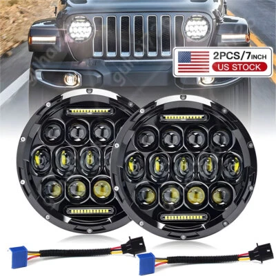 Faros halo LED redondos 2X 7 pulgadas haz DRL alto/bajo para Jeep Wrangler JK LJ TJ CJ Foto 1 de 4