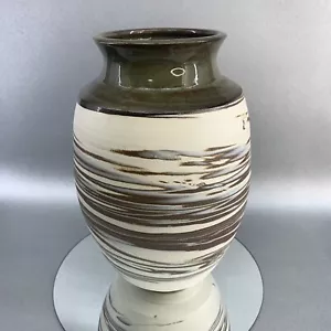 Signed Canada Handmade Studio 10” Green Stacked Art Pottery Vase Vintage - Picture 1 of 11