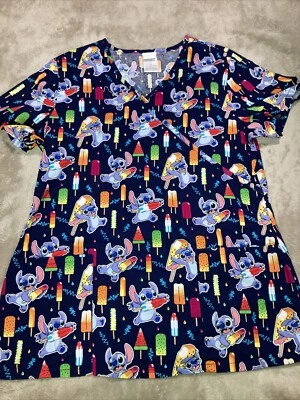 Disney Lilo & Stitch Scrub Top Womens Medium M Blue Ice Cream Medical Nurse - Image 1 of 4