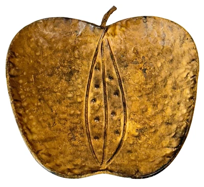 Primitive Style Hammered Decorative Metal Tray Apple Shape with Feet Rustic - Image 1 of 4