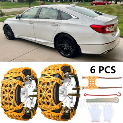 For Honda Accord Civic 6PCS Car Truck Wheel Tire Snow Emergency Anti-skid Chains - Image 1 of 4