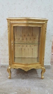 VETRINA LEGNO DECORO PANNA E ORO CREDENZA ARREDO CASA SALOTTO SOGGIORNO - Imagen 1 de 1