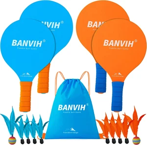 Badminton Set 4 Rackets, Outdoor Paddle Ball Game for Kids, Teens, Adults, and F