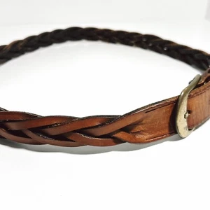 Vintage Woven Tan Leather Belt Women's 101cm Brown Plait Pattern Boho Gypsy - Picture 1 of 8