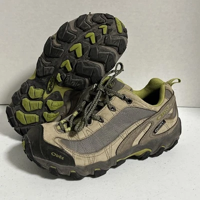 Oboz Sawtooth Low Trail Hiking Shoes Womens 7 Gray Clover Green Leather Mesh - Image 1 of 4