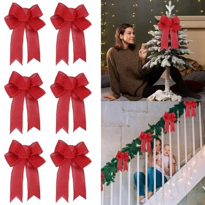 6Шт большой рождественский банты красный Xmas венок ленты банты дерево банты домашние украшения - Изображение 1 из 4