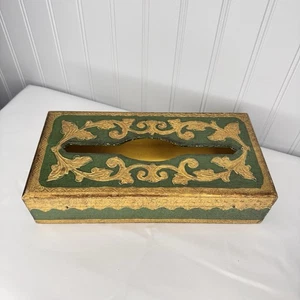 Vintage Florentine Tissue Box Green & Gold Gilt Gild Gilded Made in Italy - Picture 1 of 10