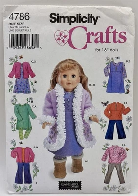 🧵Simplicity 4786 18" American Girl Doll Size Sewing PATTERN~New/Uncut - Image 1 of 2