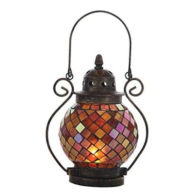  Linternas Velas Decorativas, Vidrio Mosaico y Hierro Forjado Té Naranja Claro Foto 1 de 4