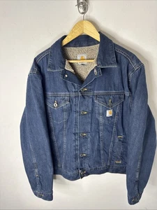 Carhartt Sherpa Lined Denim Jacket Men’s L Blue Jean Trucker J292 ABL  - Picture 1 of 6