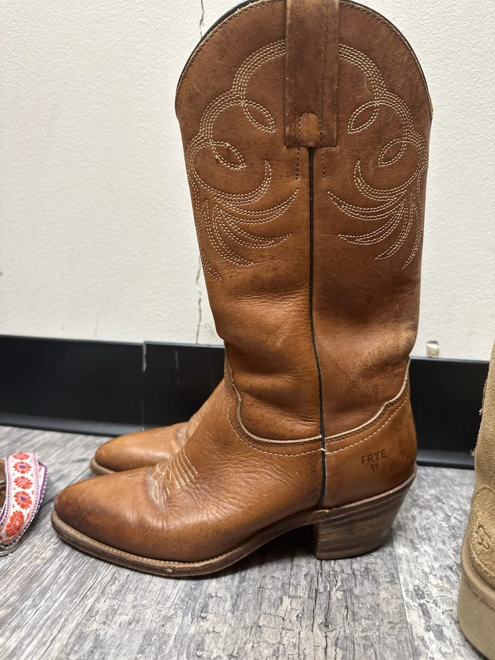 Frye Cowboy Boots Brown Bruce Pull On - Women's Size 6.5 B Mexico - 77692 F973 - Image 1 of 4