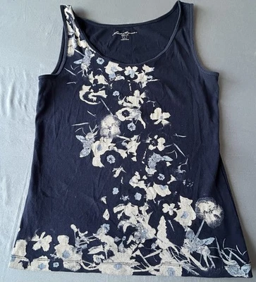 Top pulóver sin mangas para mujer EDDIE BAUER talla grande azul oscuro con floral blanco Foto 1 de 4