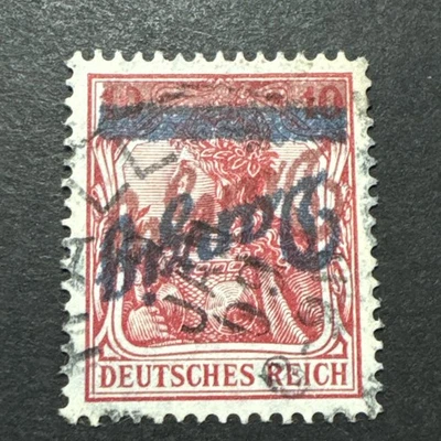 Estampilla usada firmada roja y azul doble sobreimpresión invertida de la ciudad de Danzig 1920 gratis Foto 1 de 3