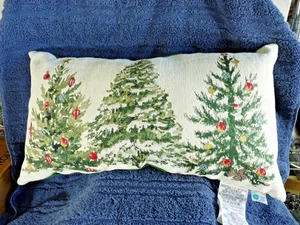 OEKO TEX Tahoe Christmas Tree Pine Tree Snow Christmas Winter Needlepoint Pillow - Picture 1 of 13