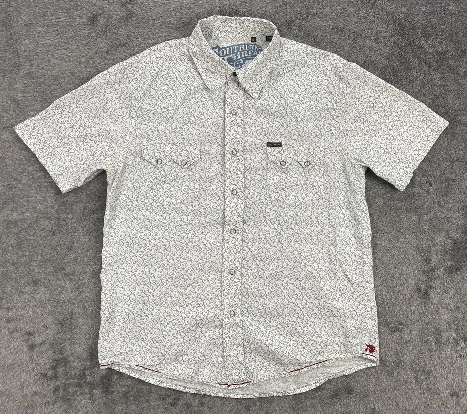 Camisa Southern Thread Para Hombre Grande Blanca Azul Perla Occidental Algodón a Presión Rodeo Foto 1 de 4