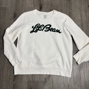 LL Bean Damen L elfenbeinfarben Rundhalsausschnitt Sweatshirt 1912 Logo Spruch Kursive Schrift - Bild 1 von 10