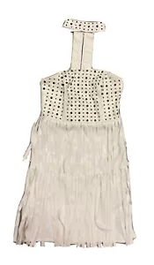 Vestido midi para mujer Venus marfil de cuero alabastro con flecos adornado XS - Imagen 1 de 11