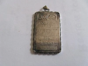 Vintage 5 g Johnson Matthey JM 999 Fine Silver Bar in Bezel - Picture 1 of 6