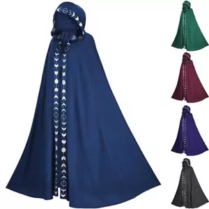 Medieval Moon Gothic Cloak Hooded Wizard Halloween Cosplay Kids Unisex Cape Robe - Picture 1 of 16