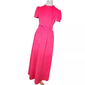 Vintage 60s 70s Barbie Pink Velour Long Dress Floor Length Puff Sleeve 6 8 READ - Picture 1 of 7