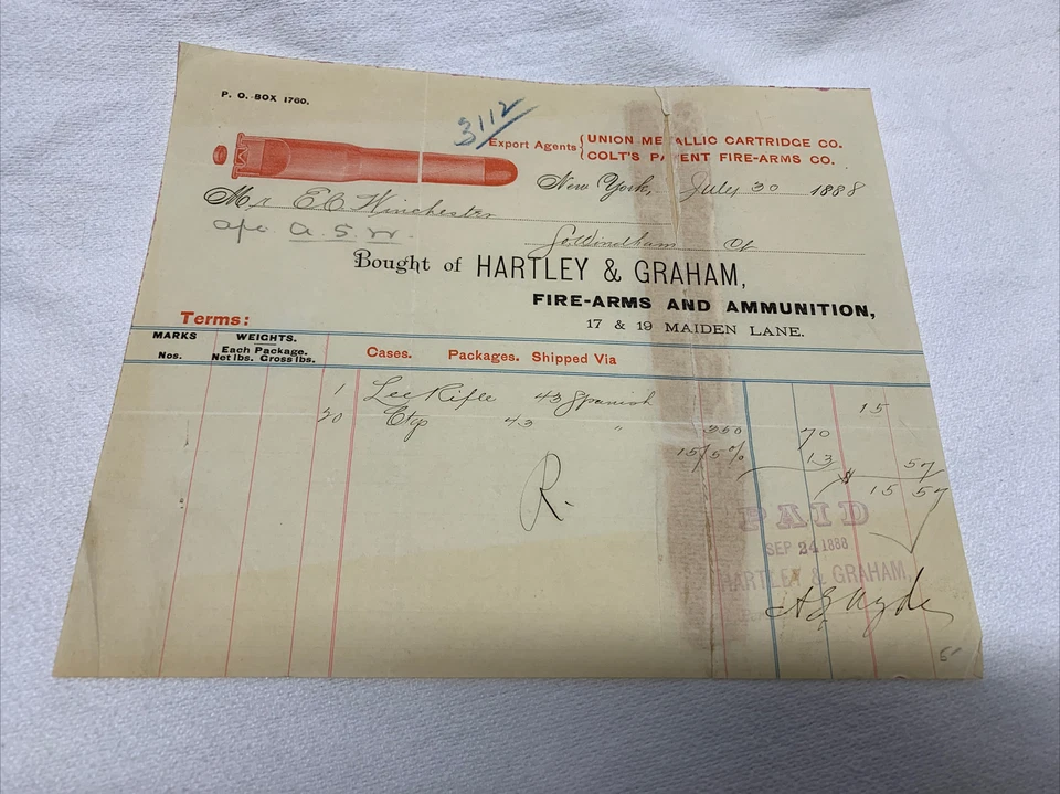 Rifle Lee original factura de venta antigua Foto 1 de 4