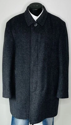 Chaps Wool Herringbone Charcoal Gray Peacoat Overcoat Tweed Top Coat Mens 44R - Image 1 of 4