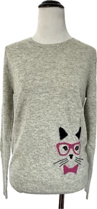 Maglione J.Crew Cat in occhiali rosa e papillon grigio piccolo nuovo - Foto 1 di 7