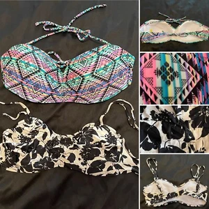 2 (L) Padded Swim Suit Tops- Rainbow Geometric & Black and White Floral BUNDLE - Picture 1 of 16