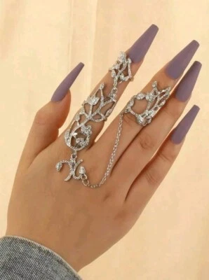 Длинный заявление коренастый широкий 2 пальца серебряная цепочка кольцо - Изображение 1 из 2