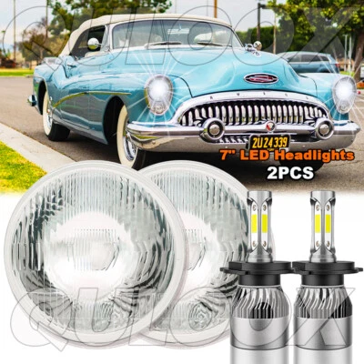 For Buick Skylark 1975-1979 Pair 7" inch Round LED Headlights DRL High Low Beam Foto 1 de 4