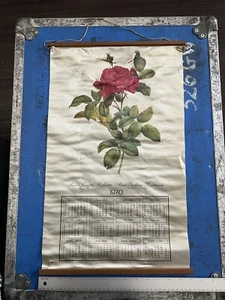 Vintage 1970 Linen Calendar Wall Hanging Kitchen Rose Flower 13.75 x 22 - Picture 1 of 13
