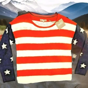 New Flag Sweater Women's Medium Red White Striped Navy Star Quality NWT - Picture 1 of 7
