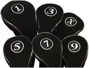 GOLF CLUB HEAD COVERS DRIVERS BLACK HEADCOVER FULL COMPLETE 1 3 5 7 9 X WOOD SET - Picture 1 of 7