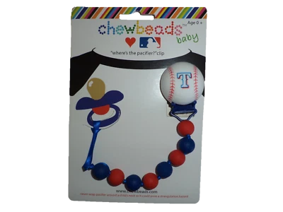 Chewbeads Bebé Chupete Clip Soporte Silicona Seguro Rangers MLB Béisbol - NUEVO Foto 1 de 4